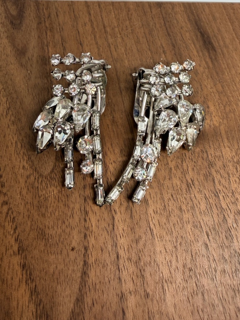Vintage Austrian Crystal Drop Clip-On Earrings Silver Tone